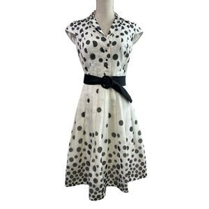 Kay Unger Polka Dot Silk Belted Dress Sz 8 Retro Classic Date Night